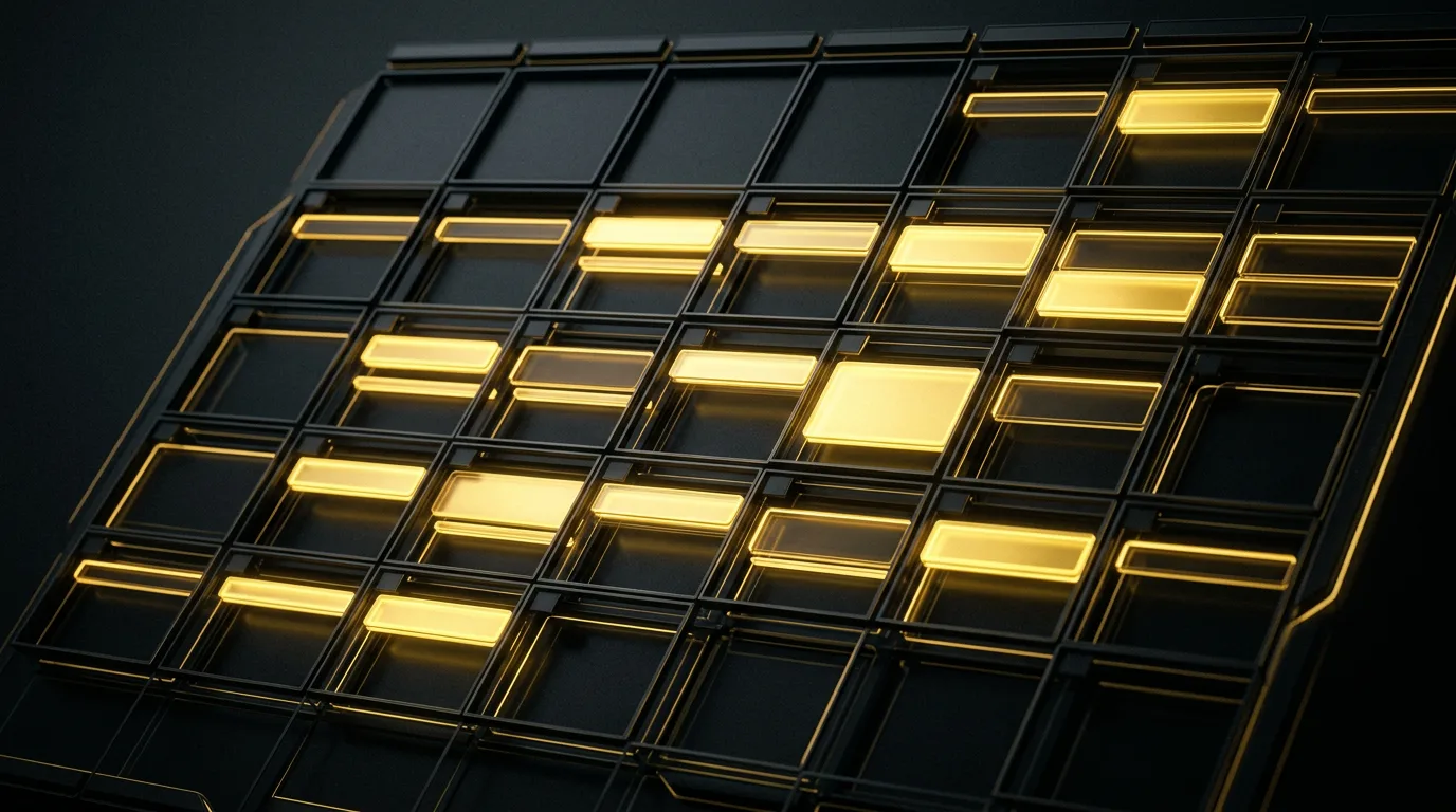 Abstract gold calendar grid filling with glowing time slots