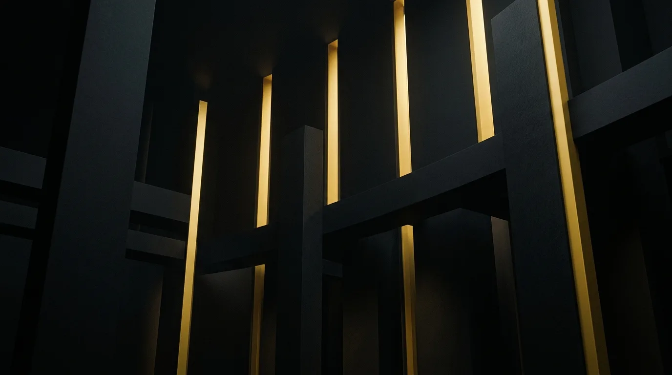Abstract tall gold columns and pillars suggesting distinct legal practice areas