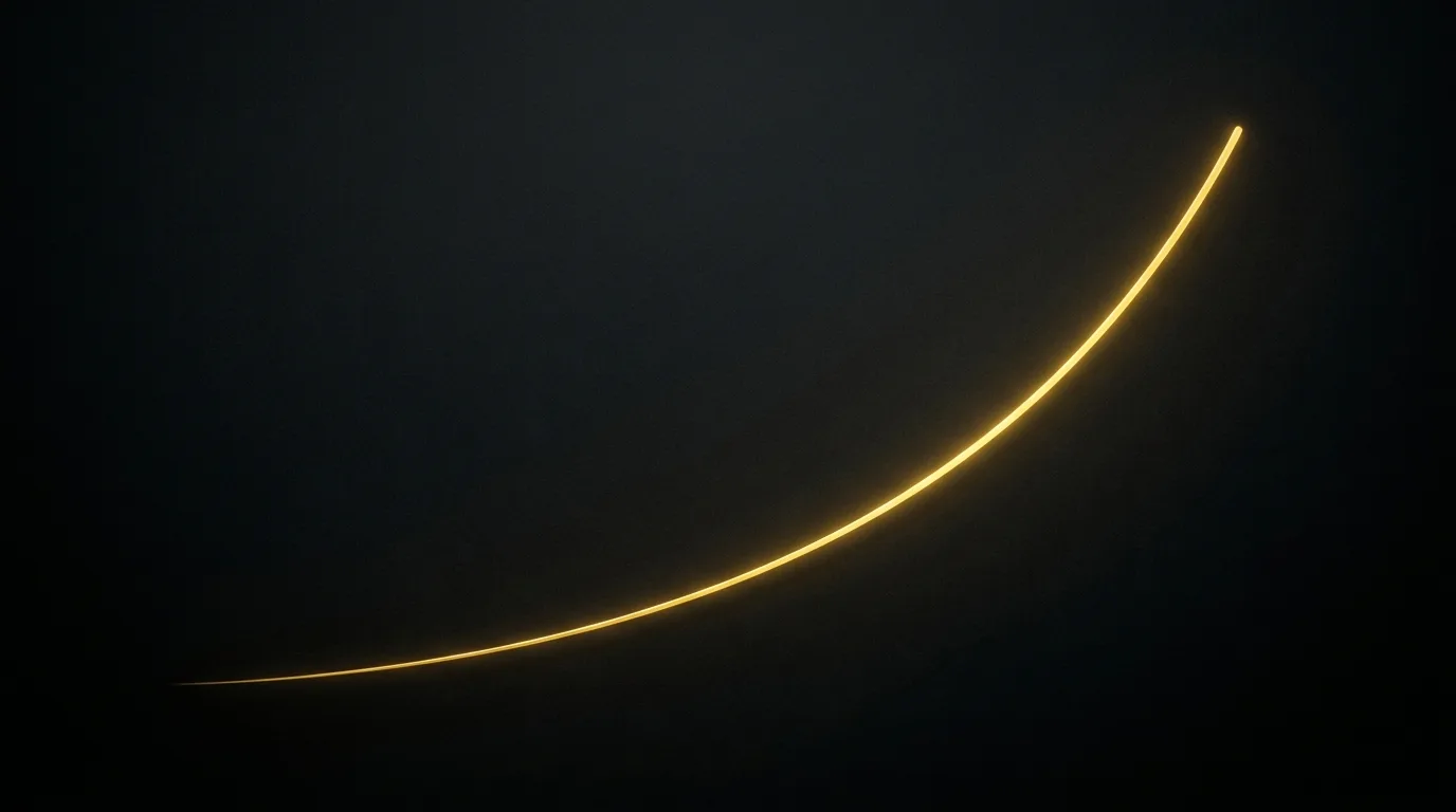A rising golden growth curve emerging from darkness as a clean premium line of light
