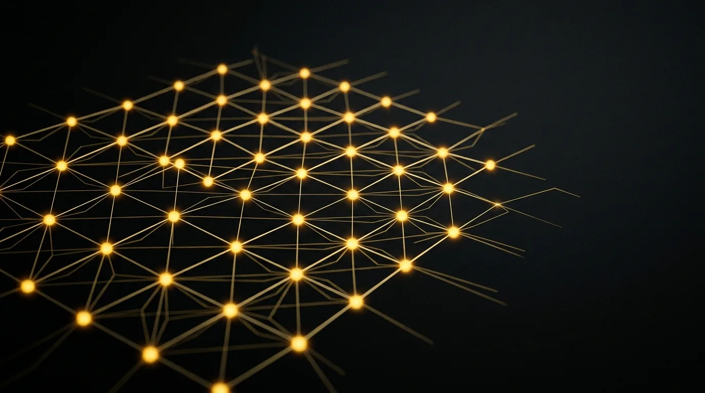 Abstract gold coordinate grid with glowing nodes, suggesting rank tracking across a service area